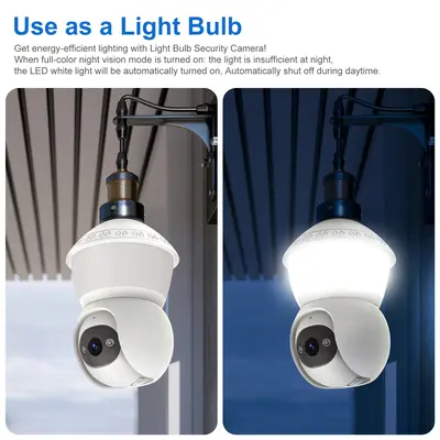 【Free SD Card】Light Bulb Security Camera, Color Night Vision, LED White Light Strip, WiFi 3MP, Outdoor Motion Detection A...