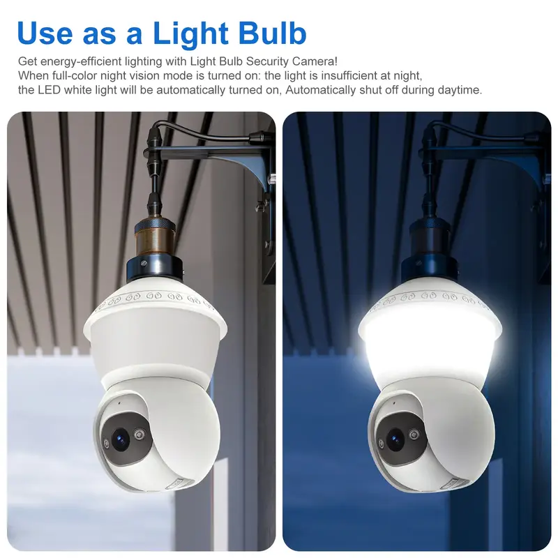 【Free SD Card】Light Bulb Security Camera, Color Night Vision, LED White Light Strip, WiFi 3MP, Outdoor Motion Detection A...