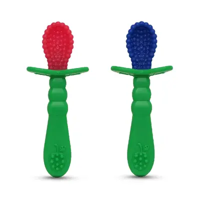 RAZBABY RaZberry Infant Training Spoon 2 PK - 100% Silicone - Encourages Self Feeding - Baby Feeding Utensil