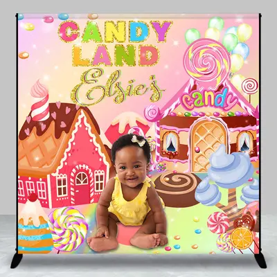 Custom Photo Name Gold Candyland Birthday Backdrop