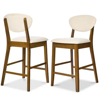Best Choice Products 2-Piece Mid-Century Modern Wood and Upholstered Counter Height Bar Stool Set