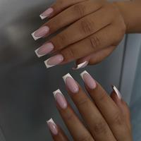 Colorblock French Style Press on Nails with Tools, 24pcs/box Square Fake Nails for Women & Girls DIY Nail Art, Elegant Stick ...