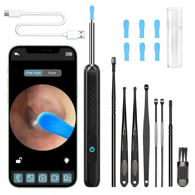 Ear Wax Removal, Earwax Remover Tool with 8 Pcs Ear Set & 6 Ear Spoon- Ear Cleaner with Camera & Light, Ear Camera for iOS & ...