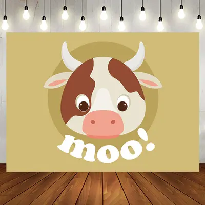 Moo Lovely Cow Simple Brown Happy Birthday Backdrop