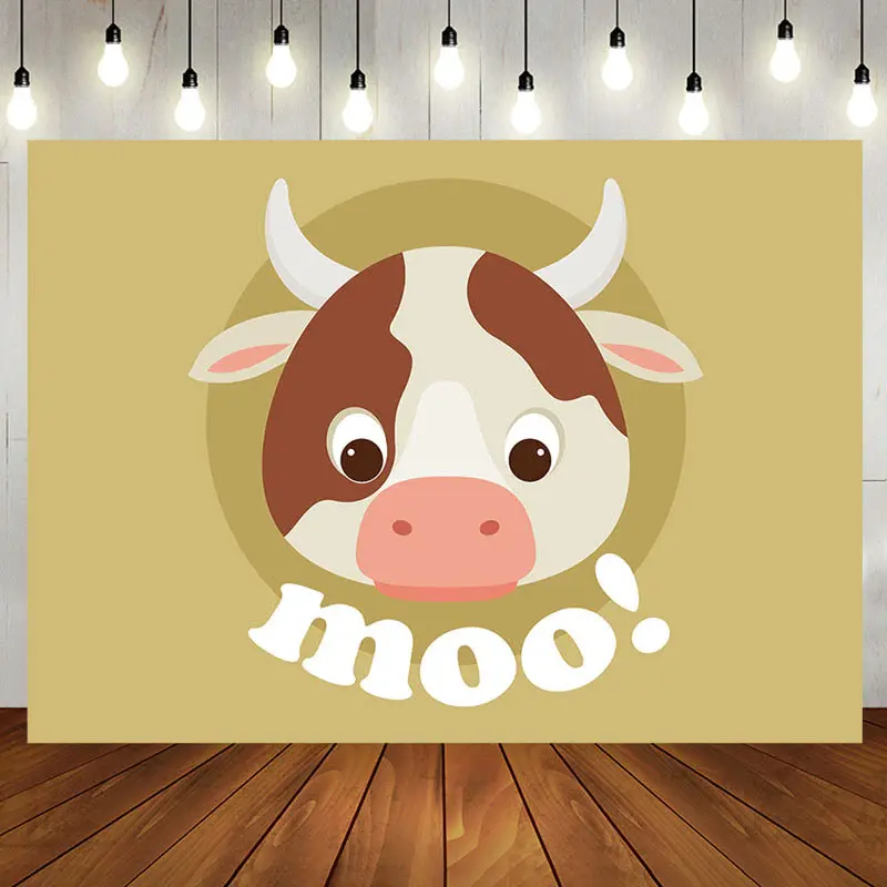 Moo Lovely Cow Simple Brown Happy Birthday Backdrop