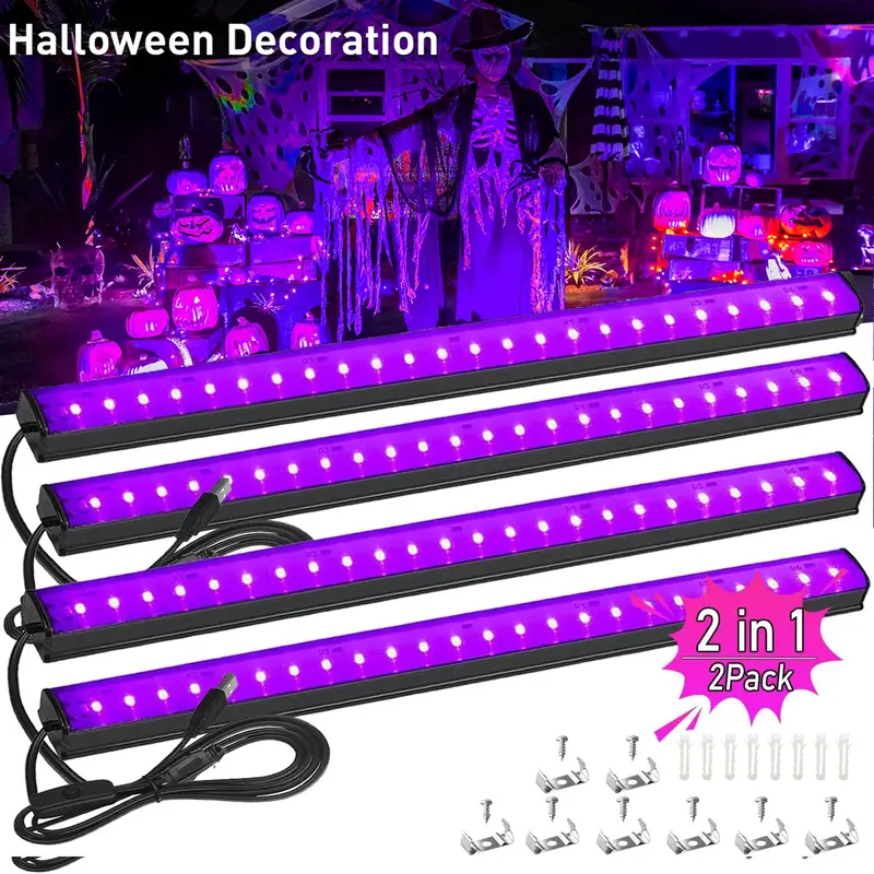 15W USB Portable LED Blacklight Strip Light for Glow Party, Magnetic Black Light Strip Tube, Black Light for Halloween Fluore...