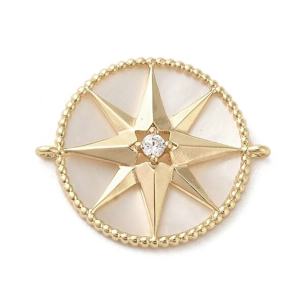 Brass Pave Clear Cubic Zirconia Connector Charms with Shell
