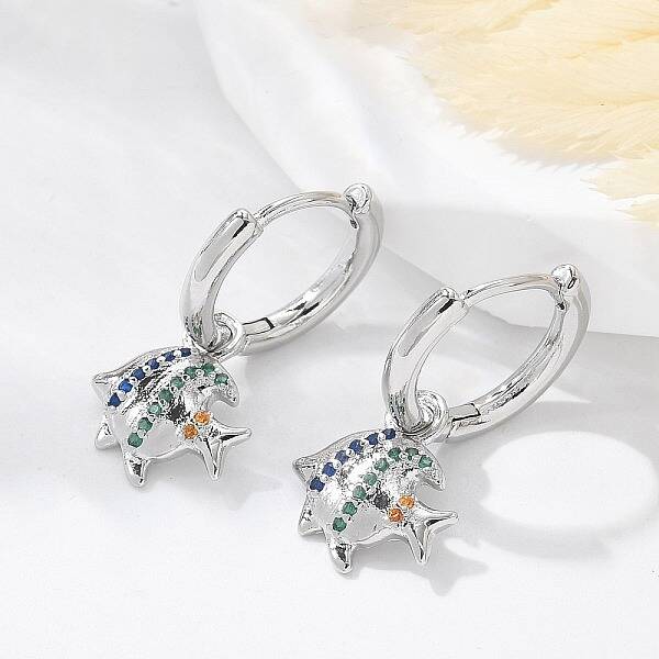 Brass Clear Cubic Zirconia Hoop Earrings