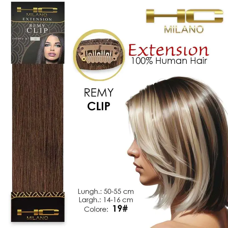 Hc milano natural hair 3 clips 1 strip remy width 14-16cm length 55cm col.19
