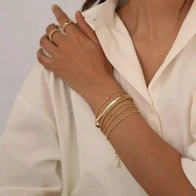 KYERLYN Gold Bracelets for Women Waterproof 14K Plated Jewelry Sets Trendy Thin Dainty Stackable Cuban Link Paperclip Chain P...