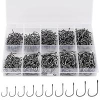 500PCS Premium Fishing Hooks, 10 Sizes/4 Sizes Carbon Steel Fishing Hooks W/Portable Plastic Box, Strong Sharp Fish Hook with...