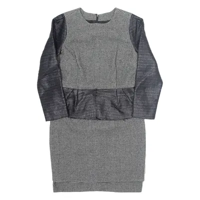 ELLERY Peplum Pencil Dress Black Check Wool Long Sleeve Knee Length Womens UK 10