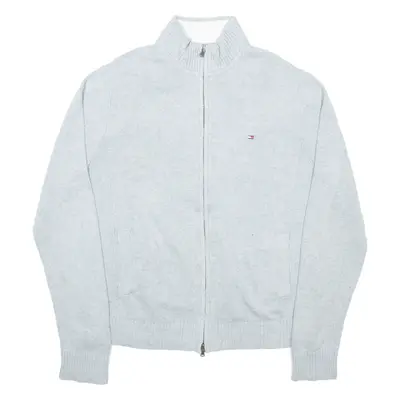TOMMY HILFIGER Mens Cardigan Grey High Neck Tight Knit M