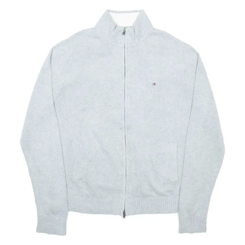 TOMMY HILFIGER Mens Cardigan Grey High Neck Tight Knit M