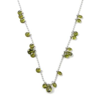 304 Stainless Steel Cubic Zirconia Teardrop & Flat Round Bib Ball Chain Necklaces for Women