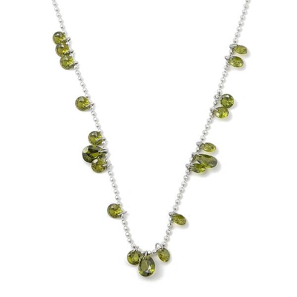 304 Stainless Steel Cubic Zirconia Teardrop & Flat Round Bib Ball Chain Necklaces for Women