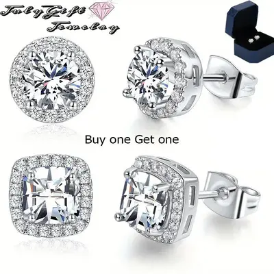 Round Square Stud Earrings Set for Women Men