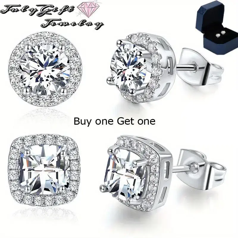 Round Square Stud Earrings Set for Women Men