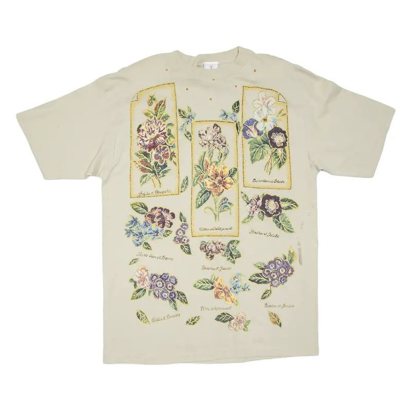 Floral Womens T-Shirt Beige L