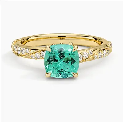 10K Gold Cushion Cut Emerald & 0.3 CT.T.W. Diamond Hidden Accent Engagement Band