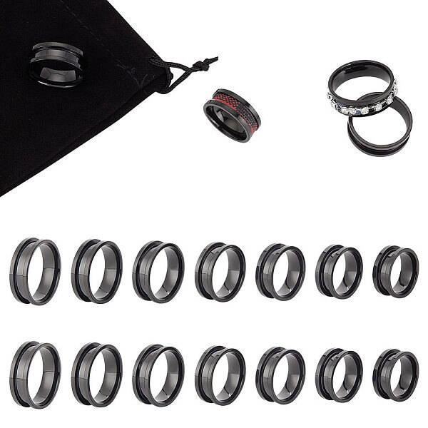 14Pcs 7 Size Stainless Steel Grooved Finger Rings Set