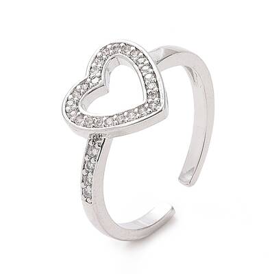 Clear Cubic Zirconia Hollow Out Heart Open Cuff Ring