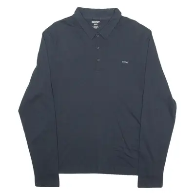 DKNY Mens Polo Shirt Blue Long Sleeve 2XL