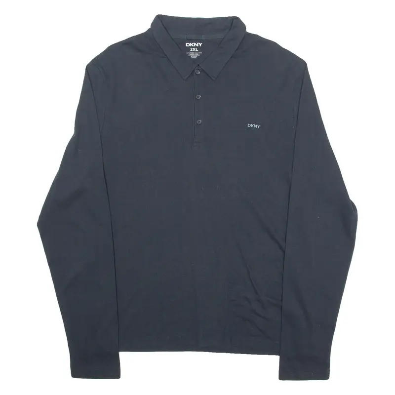 DKNY Mens Polo Shirt Blue Long Sleeve 2XL