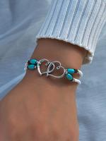 Boho Style Beaded Bracelet, Heart Decor Double Layer Elastic Beaded Bracelet for Women & Men, Fashion Jewelry for Party, Dail...
