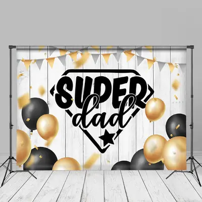 Black Gold Balloons Wood Super Fathers Day Backdrop - Aperturee