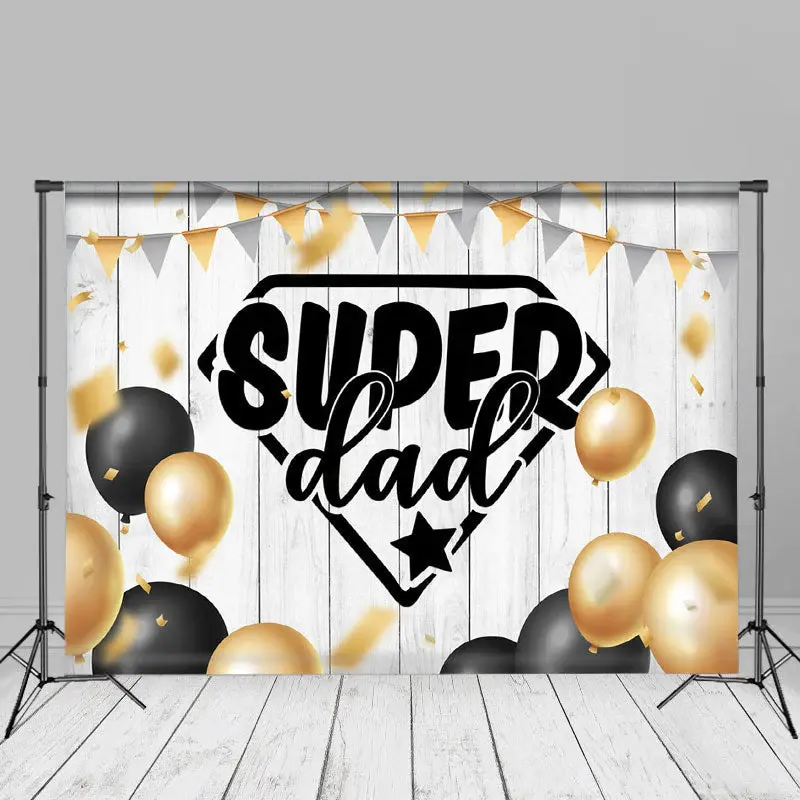 Black Gold Balloons Wood Super Fathers Day Backdrop - Aperturee