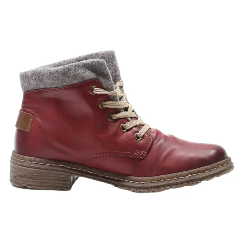 RIEKER Lace-Up Boots Maroon Leather Womens UK 4