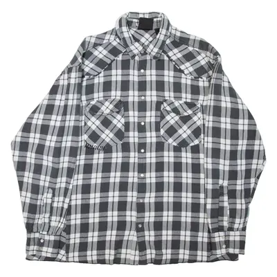 Mens Flannel Shirt Black Check Long Sleeve 2XL