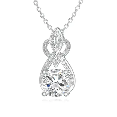 14K White Gold Moissanite Heart & Infinity Symbol Pendant Necklace