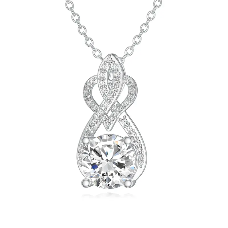 14K White Gold Moissanite Heart & Infinity Symbol Pendant Necklace