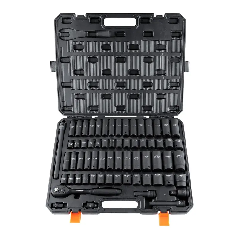 VEVOR 1/2 Drive Impact Socket Set, 65 Piece Socket Set SAE 3/8 to 1-1/4 and Metric 10-24mm, 6 Point Cr-V Alloy Steel fo...