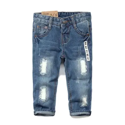 12M-14T Girl Boy Kids Jean, D Ring Elastic Band Inside Ripped Denim Pants