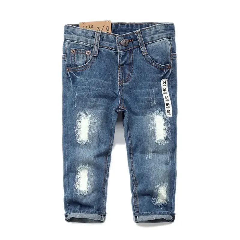 12M-14T Girl Boy Kids Jean, D Ring Elastic Band Inside Ripped Denim Pants