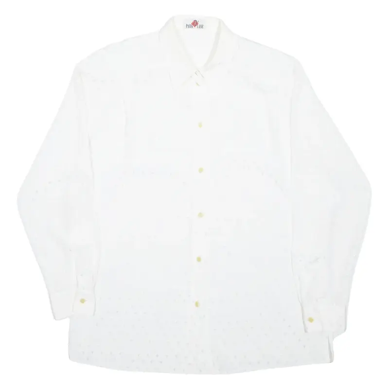 PARK LANE Shoulderpads Shirt White Spotted Long Sleeve Womens L