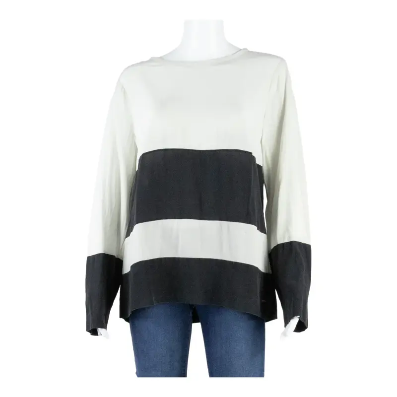 TOMMY HILFIGER Womens Printed Blouse Black Long Sleeve Silk Striped M