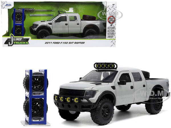 2011 Ford F-150 SVT Raptor Pickup Truck Light Gray with Extra Wheels Just Trucks Series 1/24 Diecast Model Car by Jada