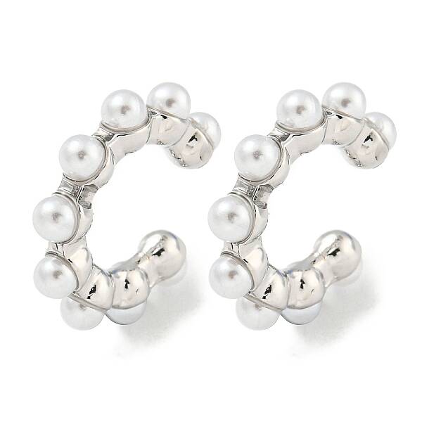 Rack Plating Brass Plastic Pearl Beads Cuff Earrings for Women