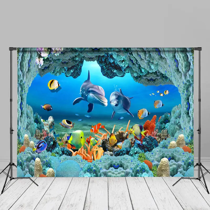 Underwater Marine Dolphin Coral Fish Summer Backdrop - Aperturee