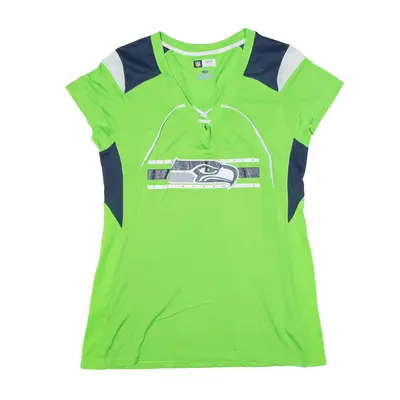 NFL Tie Up Seattle Seahawks Rhinestone USA Jersey Green V-Neck Short Sleeve Womens L