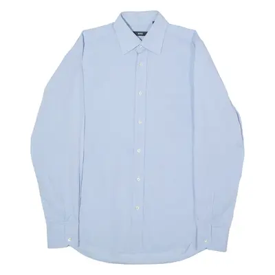 BOSS Mens Plain Shirt Blue Long Sleeve M