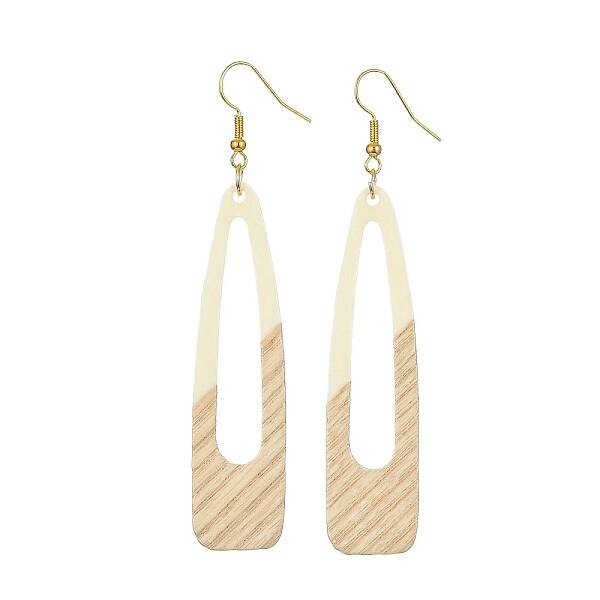 Two Tone Resin & Wood Dangle Earrings