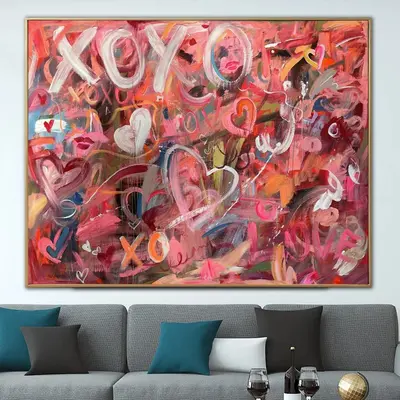 Large Abstract Graffiti Style Paintings On Canvas Modern Urban Fine Art Original Romantic Painting | XOXO