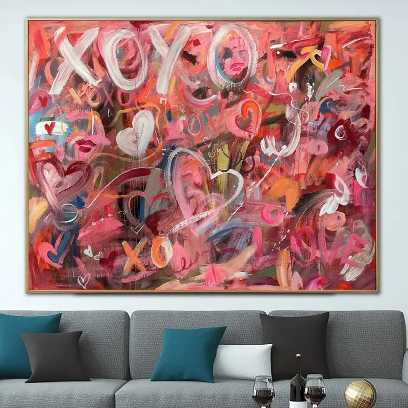 Large Abstract Graffiti Style Paintings On Canvas Modern Urban Fine Art Original Romantic Painting | XOXO