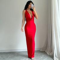 Backless Plunging Cowl Neck Halter Tie Party Vacation Maxi Dress Women's 2025 Summer New Trendy Form-Fitting Mermaid Hem Youn...
