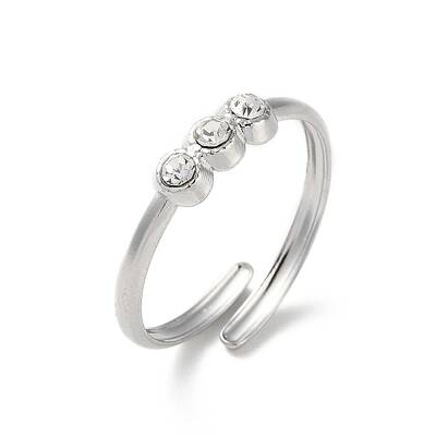 304 Stainless Steel Rhinestone Cuff Rings